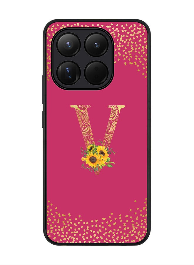 For Xiaomi 15T Case,Slim fit Camera Protection, Shockproof Thin Phone cover  - Custom Floral Monogram - V ( Deep Pink )